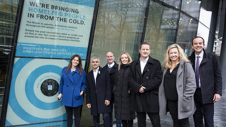 Sadiq Khan at the unveiling of Tap to Donate at city hall Pic:MAYOR OF LODON